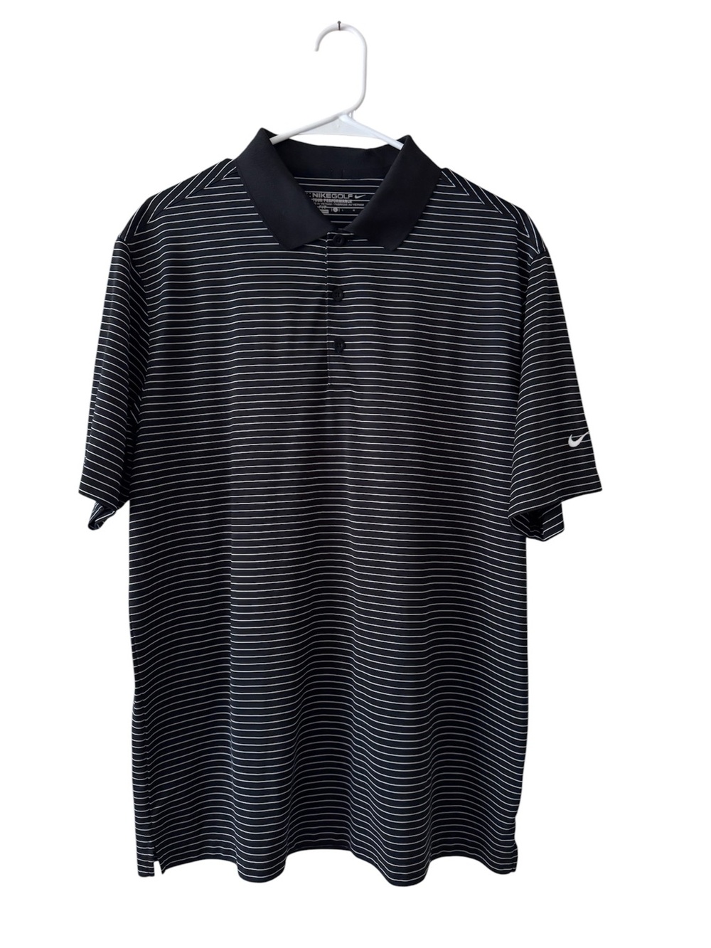 Nike Men’s Black Polo Dri fit with Thin White Stripes